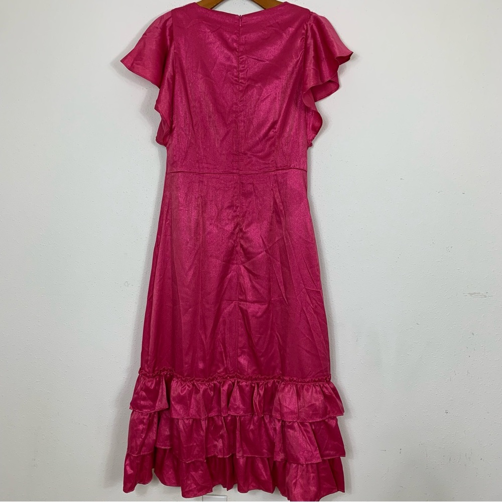Rachel Parcell Flutter Sleeve Ruffle Pink Midi Dress NWT Sz 8 - Picture 10 of 12